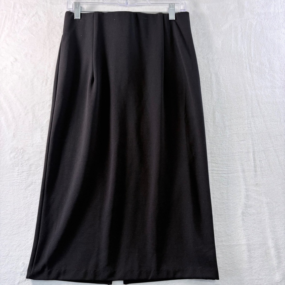 Black Pencil Skirt Womens Small Midi Back Slit Office Workwear Classic